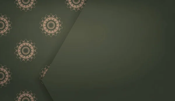 Зеленый Шаблон Баннера Винтажным Коричневым Орнаментом Пространством Вашего Логотипа — стоковый вектор