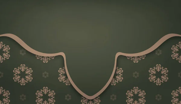 Зеленый Шаблон Баннера Винтажным Коричневым Узором Пространством Вашего Логотипа — стоковый вектор