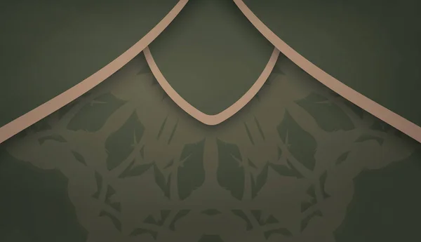 Bannière Verte Avec Motif Mandala Marron Place Sous Votre Texte — Image vectorielle