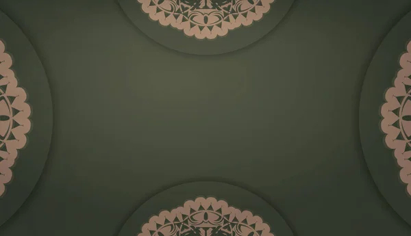 Kahverengi Mandala Desenli Yeşil Pankart Metin Altında — Stok Vektör