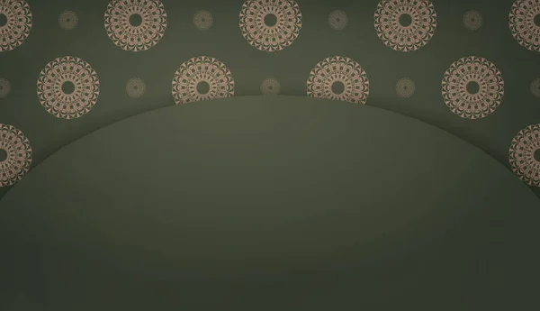 Зеленый Баннер Индийским Коричневым Рисунком Местом Вашего Логотипа — стоковый вектор