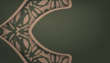 Logonuzun altında tasarım için süslü kahverengi süslemeli yeşil pankart.