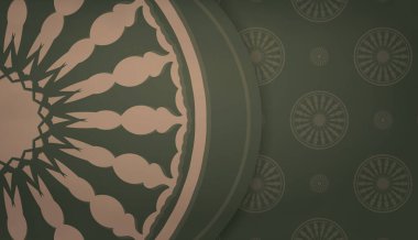 Logo tasarımı için mandala kahverengi desenli yeşil pankart