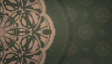 Klasik kahverengi desenli yeşil pankart ve logo veya metin için boşluk