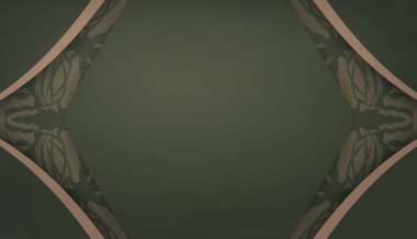 Logo veya metin altında tasarım için klasik kahverengi desenli yeşil pankart