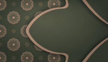 Logo veya metin altında tasarım için Yunanca kahverengi süslemeli yeşil arkaplan