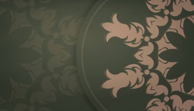 Logo veya metin altında tasarım için mandala kahverengi süsleme ile yeşil renk arkaplanı
