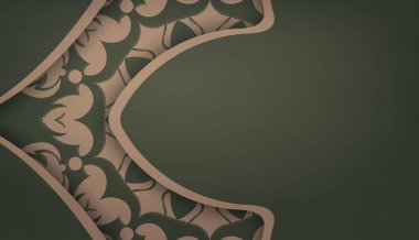 Logo veya metin altında tasarım için mandala kahverengi desenli yeşil renk arkaplanı