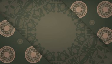 Logo veya metin altında tasarım için soyut kahverengi süslemeli yeşil renk pankart şablonu