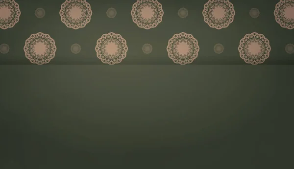 Banner Verde Con Patrón Marrón Vintage Para Diseño Debajo Texto — Vector de stock