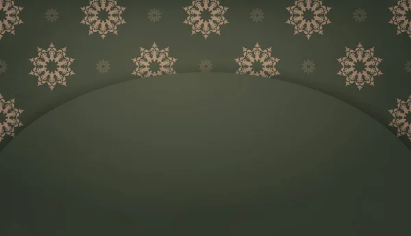 Fundo Cor Verde Com Mandala Marrom Ornamento Lugar Para Texto —  Vetores de Stock