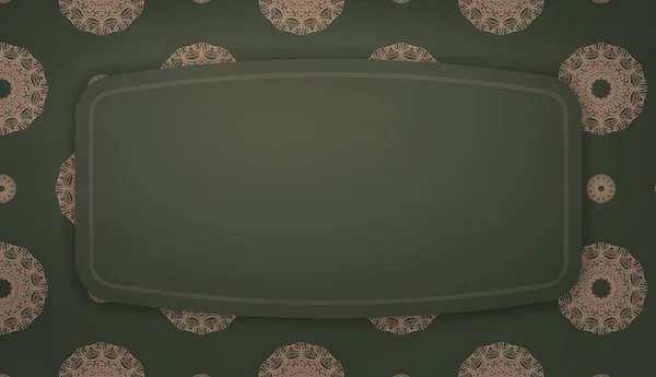 Πράσινο Χρώμα Φόντο Mandala Καφέ Μοτίβο Και Τοποθετήστε Κάτω Από — Διανυσματικό Αρχείο