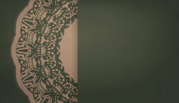 Fundo Cor Verde Com Padrão Marrom Mandala Para Design Logotipo — Vetor de Stock