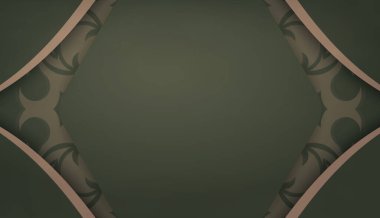 Hint kahverengi süslemeleri ve logo alanı olan yeşil renk pankart şablonu