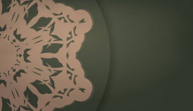 Logo veya metin altında tasarım için lüks kahverengi desenli yeşil pankart şablonu