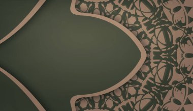 Logo veya metin tasarımı için lüks kahverengi süslemeli yeşil pankart şablonu
