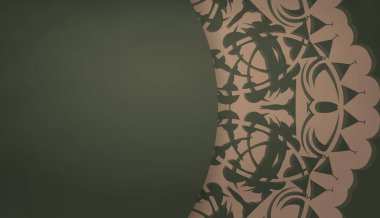 Logo veya metin altında tasarım için mandala kahverengi desenli yeşil renk pankart şablonu