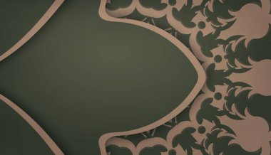 Metnin altındaki tasarım için mandala kahverengi desenli yeşil pankart şablonu