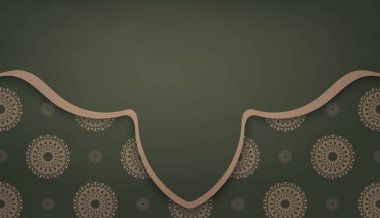 Logo veya metin altında tasarım için Hint kahverengi desenli yeşil pankart