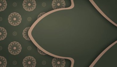 Logo veya metin altında tasarım için Hint kahverengi desenli yeşil pankart