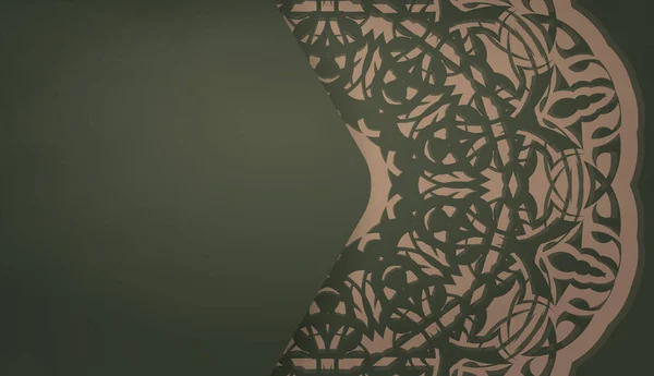 Шаблон Банера Зеленого Кольору Грецьким Коричневим Візерунком Дизайну Під Вашим — стоковий вектор