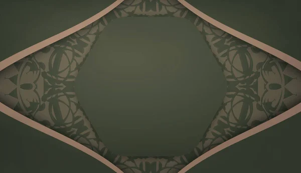 Шаблон Банера Зеленого Кольору Індійськими Коричневими Прикрасами Місцем Логотипу Або — стоковий вектор