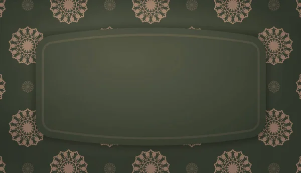 Modèle Bannière Couleur Verte Avec Motif Brun Indien Espace Texte — Image vectorielle