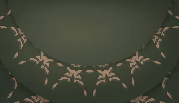 Modèle Bannière Couleur Verte Avec Motif Brun Mandala Pour Conception — Image vectorielle