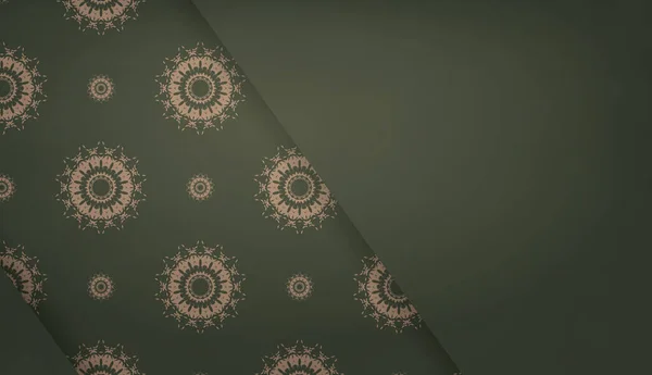 Шаблон Зеленого Цвета Винтажным Коричневым Орнаментом Местом Логотипа Текста — стоковый вектор