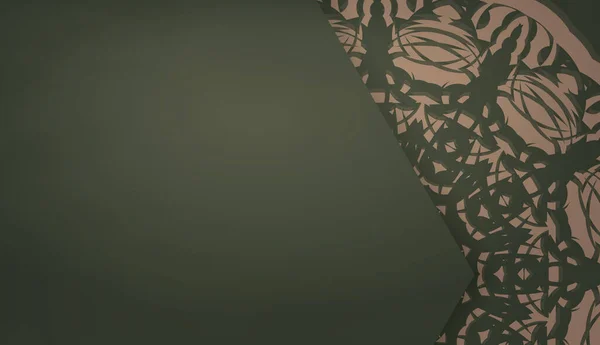Банер Зеленого Кольору Індійським Коричневим Орнаментом Дизайну Під Логотипом Або — стоковий вектор