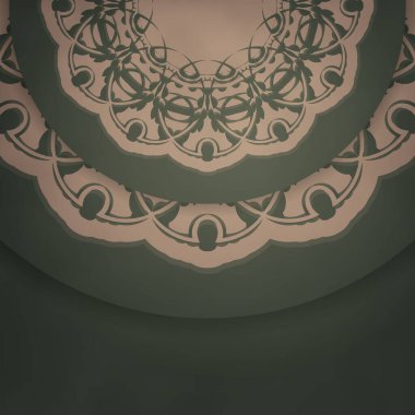 Markanız için kahverengi mandala desenli yeşil kart.
