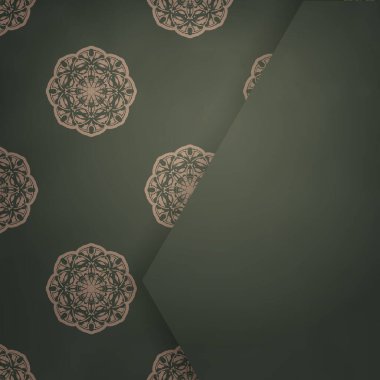 Üzerinde tipografi için hazırlanmış Hint kahverengi süsü olan yeşil renkli kartpostal..