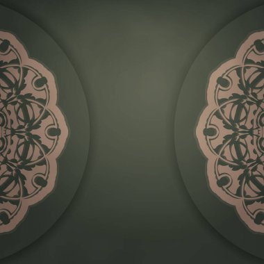 Yazdırmaya hazır kahverengi mandala süslemeli yeşil kartpostal.