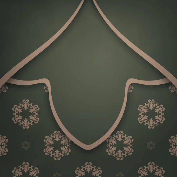 为您的设计而设计的带有希腊褐色装饰的绿色传单模板 — 图库矢量图片