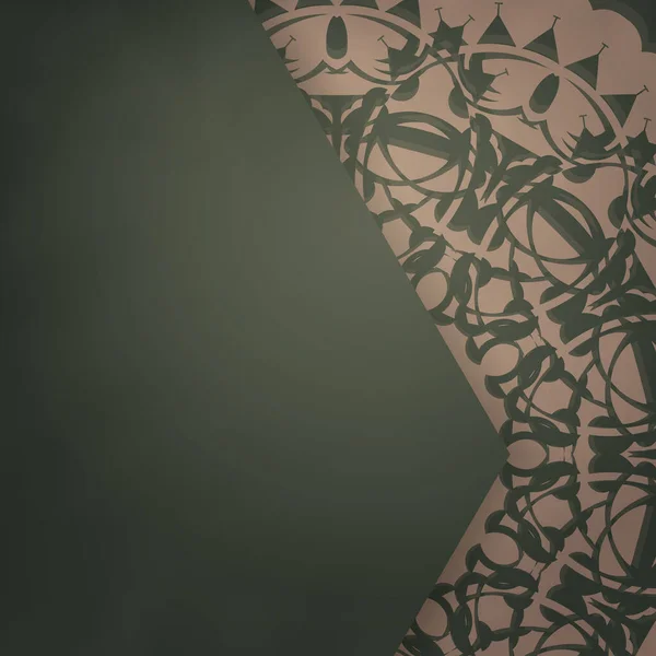 Modèle Carte Vœux Couleur Verte Avec Ornement Mandala Marron Pour — Image vectorielle