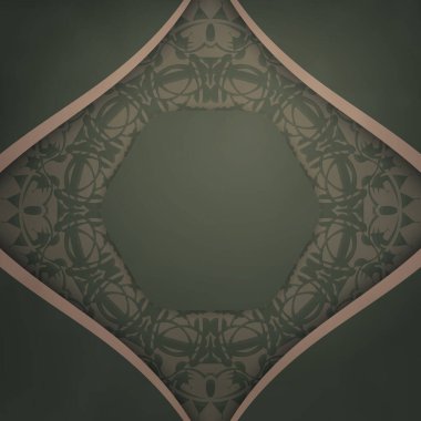 Kahverengi mandala desenli yeşil renkli tebrik kartı şablonu yazdırma için hazırlandı.