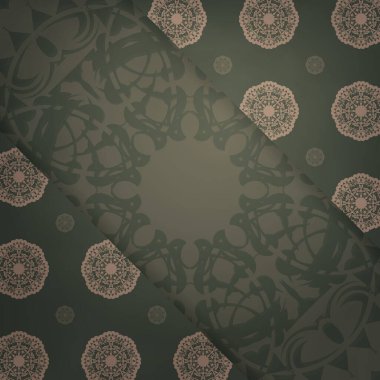 Tebrik kartı şablonu yeşil renkli ve yazdırmak için Hint kahverengi desenli..