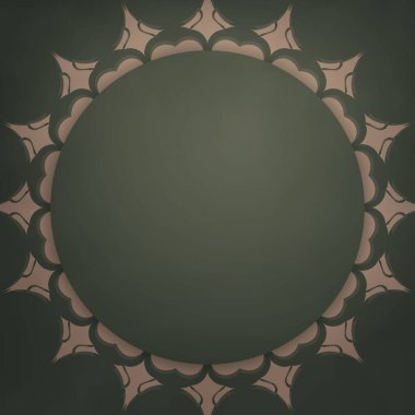 Tebrik etmek için yeşil renkli ve mandala kahverengi desenli bir kartpostal şablonu..