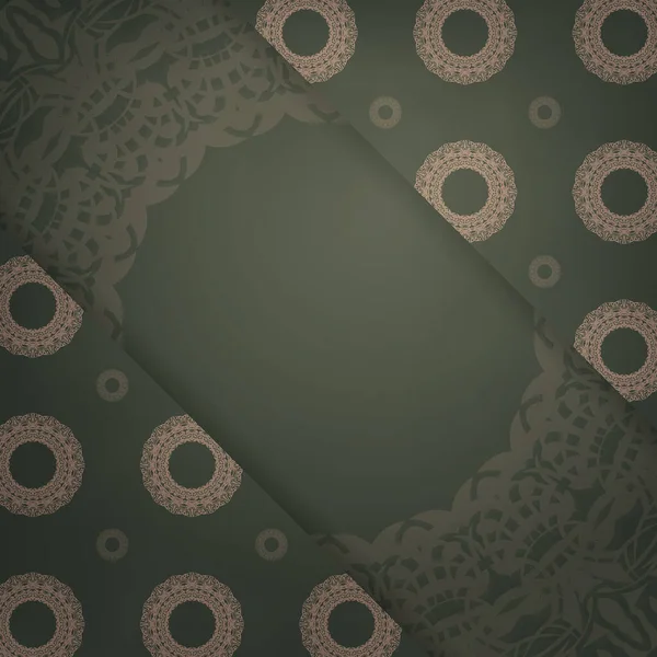 Carte Vœux Couleur Verte Avec Motif Brun Abstrait Prêt Pour — Image vectorielle