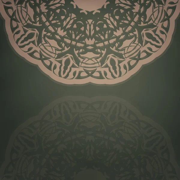 Вітальна Листівка Зеленому Кольорі Розкішним Коричневим Візерунком Вашого Дизайну — стоковий вектор