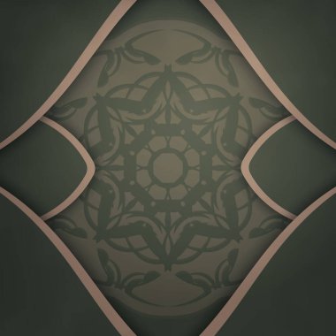 Mandala kahverengi süslemesi tipografi için hazırlanmış Tebrik Broşürü yeşil rengi.