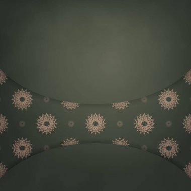 Yazdırmaya hazır Hint kahverengi desenli yeşil renkli kartpostal.