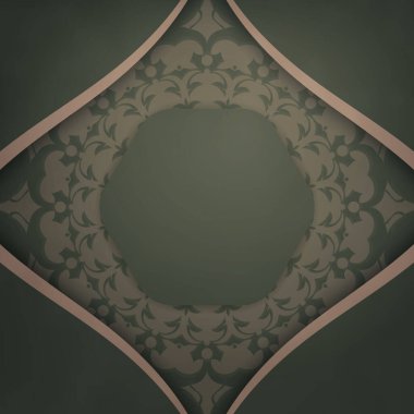 Soyut kahverengi desenli yeşil kartpostal yazdırmaya hazır.