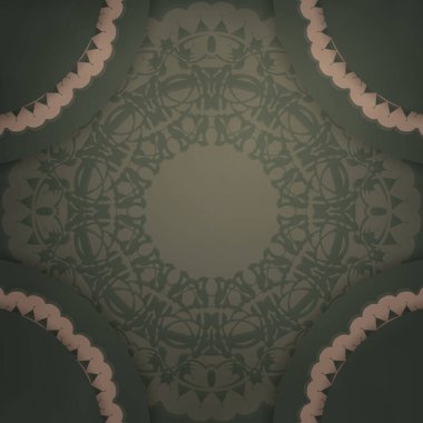 Kahverengi mandala desenli yeşil tebrik kartı tipografi için hazırlandı.