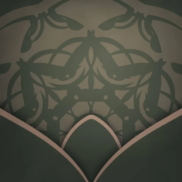 Шаблон Вітальна Брошура Зеленому Кольорі Мандали Коричневому Орнаменті Підготовленому Друку — стоковий вектор