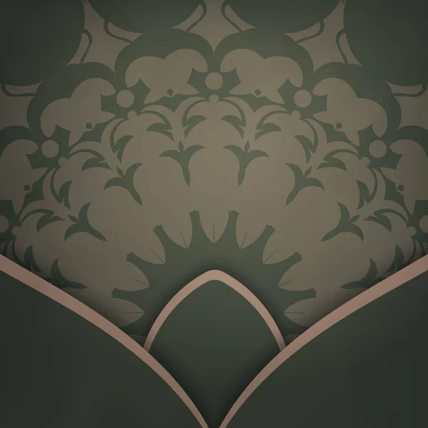 Modèle Carte Postale Couleur Verte Avec Ornement Mandala Brun Préparé — Image vectorielle