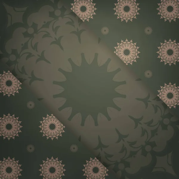 Modèle Carte Postale Couleur Verte Avec Mandala Dans Motif Brun — Image vectorielle