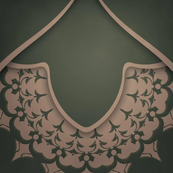Modèle Carte Postale Couleur Verte Avec Ornement Marron Mandala Pour — Image vectorielle