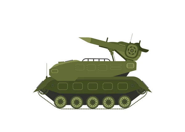 アサルト装甲タンクトラック 軍用水陸両用車 漫画のヴィンテージスタイル 兵士だ 大砲塔 — ストックベクタ