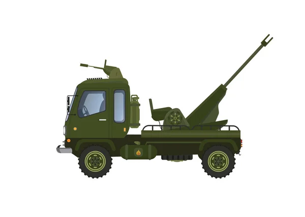 軍用ミサイル発射台車のベクトル図です 緑の軍事ストライプパターンでブランド 遠近法だ 白地で隔離された — ストックベクタ